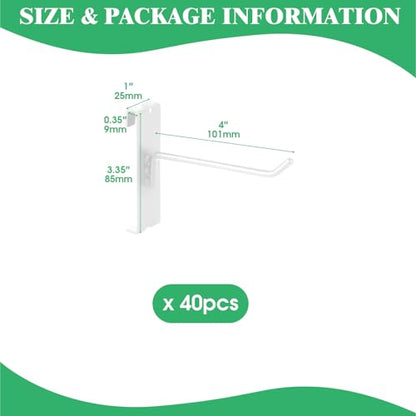 40Pcs 4" Gridwall Display Hooks Assortment Set (4"/10 CM / White)
