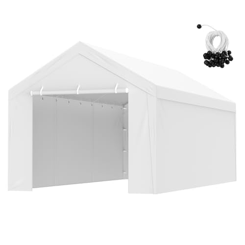 Carport Replacement Canopy Top Cover + Sidewall 10 x 20 ft (White / 10x20ft)