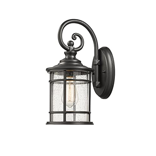 Modern Outdoor Wall Lantern (Black - Seeded Glass / 15.5 Inch)