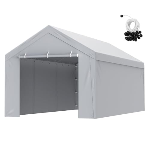 Carport Replacement Canopy Cover Top + Side Wall 10 x 20 ft (Gray / 10x20ft)