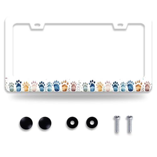 Bear Paw Print License Plate Frame Colorful Animal License Plate Frames Funny for Car Decorative Parts Stainless Stee License Plate for Standard Us Canada Funny License Plate Holder 12x6 Inch (Bear Paw Print)