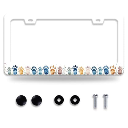 Bear Paw Print License Plate Frame Colorful Animal License Plate Frames Funny for Car Decorative Parts Stainless Stee License Plate for Standard Us Canada Funny License Plate Holder 12x6 Inch (Bear Paw Print)