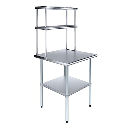 Stainless Steel Work Table Double Tier Overshelf (30" x 30" Work Table + 12" Overshelf)