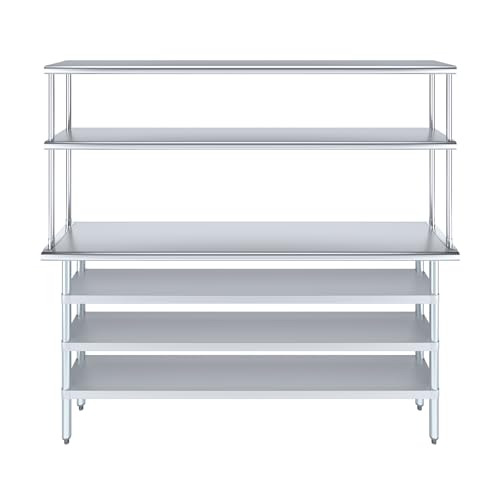 14" x 72" Stainless Steel Work Table with 3 Shelves and 12" Wide Double Tier Overshelf (14" x 72" Table with 3 Shelves + 12" Overshelf)