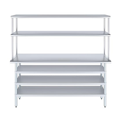 14" x 72" Stainless Steel Work Table with 3 Shelves and 12" Wide Double Tier Overshelf (14" x 72" Table with 3 Shelves + 12" Overshelf)