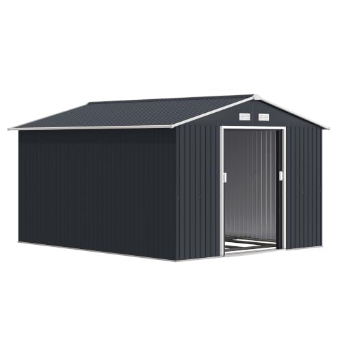 11' x 9' Outdoor Storage Shed Garden Tool Metal Shed Dark Gray (Dark Gray / 11' x 9')