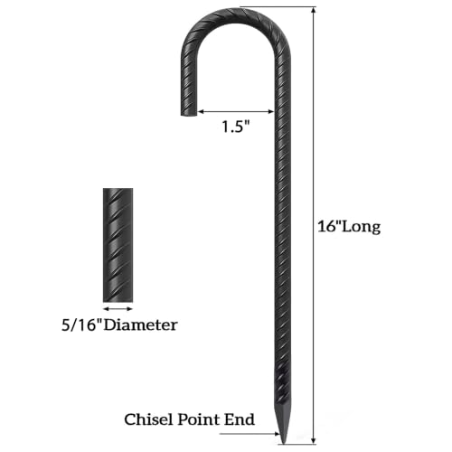 Rebar Stakes 16 Inch J Hook Heavy Duty Steel Chain Link Fence Stakes (J-16 Inch-8 Pcs / J-16 Inch-Φ5/16"-Black)