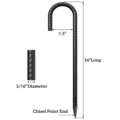 Rebar Stakes 16 Inch J Hook Heavy Duty Steel Chain Link Fence Stakes (J-16 Inch-30 Pcs / J-16 Inch-Φ5/16"-Black)