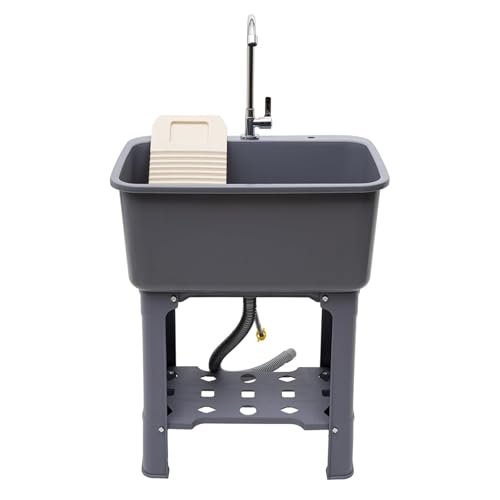 Free Standing Utility Sink with Washboard Laundry Tub Sink for Outdoor (D / Gray-23.6*15.8*30.1in)
