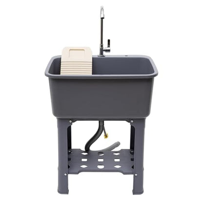 Free Standing Utility Sink with Washboard Laundry Tub Sink for Outdoor (D / Gray-23.6*15.8*30.1in)