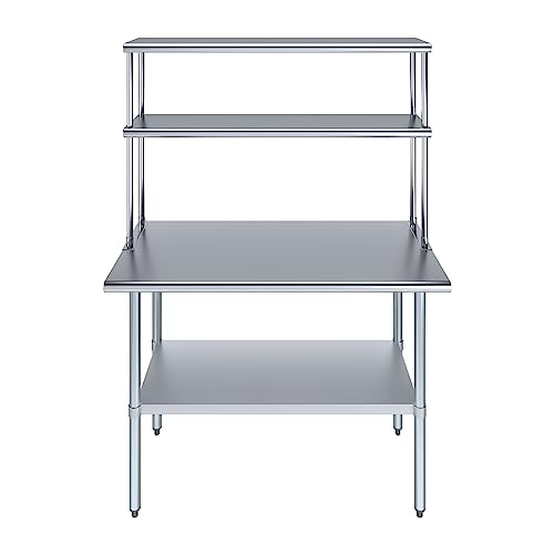 Stainless Steel Work Table Wide Double Tier Overshelf (24" x 48" Work Table + 12" Overshelf)