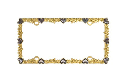 3D Shining Daisy Heart License Plate Frame from Pure Zinc Alloy Metal Perfect Plate Holder (Matt Gold with Black Glitter, Luminously Heart)