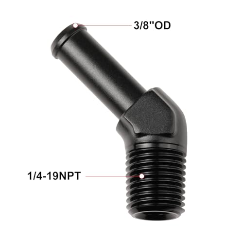 1 4 NPT Male to 3 (1/4 NPT to 3/8 Barb / Black - 45 Degree)