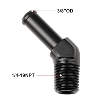 1 4 NPT Male to 3 (1/4 NPT to 3/8 Barb / Black - 45 Degree)