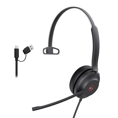 UH37 USB Headset with Mic Mono Wired Headphone for Office USB (UH37 USB-C/A / Mono-Ear (Teams))