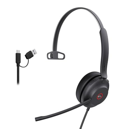 UH37 USB Headset with Mic Mono Wired Headphone for Office USB (UH37 USB-C/A / Mono-Ear (Teams))