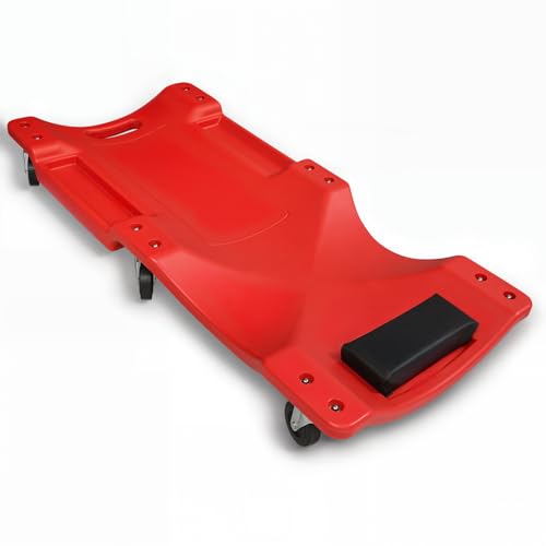 Mechanic Creeper with Padded Headrest and Tool Tray (Red / 36")