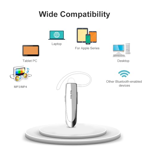 2 Pack] Bluetooth Earpiece V5.0 Wireless Handsfree Headset 24 Hrs Driving (White)