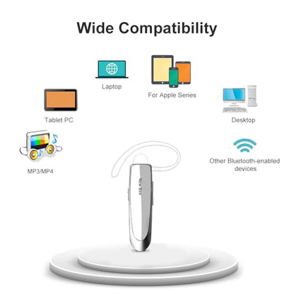 2 Pack] Bluetooth Earpiece V5.0 Wireless Handsfree Headset 24 Hrs Driving (White)