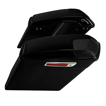 Motorcycle 5" Stretched Saddlebags Fit For Harley Touring 2014 (5" Stretched-Vivid Black W/ Chrome Latches & 5x7 Lids)