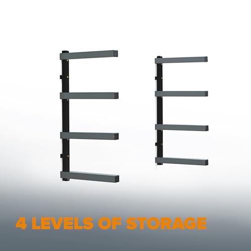 4 Level Lumber Storage Rack Wall Mount Wood Rack For Garage Organizer (Black and Gray / 4-Level)