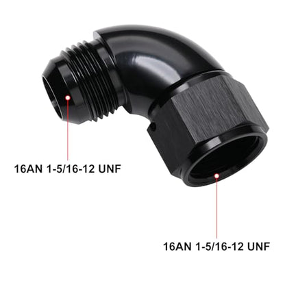 90 Degree 16AN Male to 16AN Female Swivel Full Flow Fitting Adapter Coupler Aluminum Black (16AN / Black - 90 Degree)