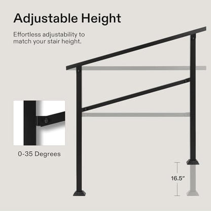 2-Pack 3-Step Stair Handrail 40"x36" Wrought Iron Porch Black (Black / 3 Steps)