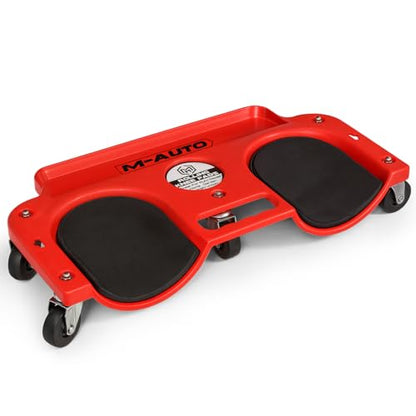 Rolling Knee Creeper Durable Knee Pads with Full 360 Degree Turn Casters and Tool Tray (Red)