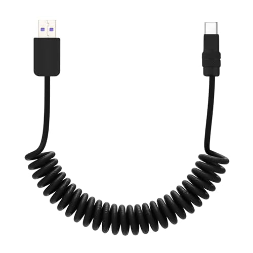 USB A to C 120W Braided Coiled Charging Cable (Black+Black / USB A-Type C)
