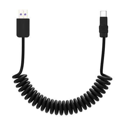 USB A to C 120W Braided Coiled Charging Cable (Black+Black / USB A-Type C)