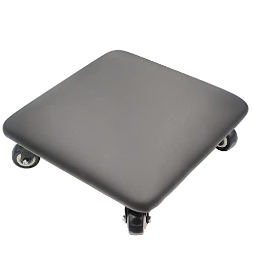Roller Seat 360 Degree Rotating Low Stool with Wheel Chair PU Leather Universal Swivel Wheels Stool for Home Office Fitness and Garage (Square Black)