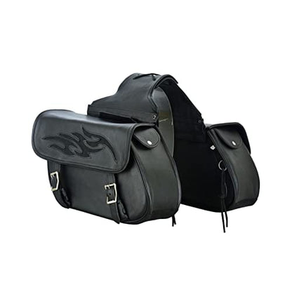 Motorcycle Saddle Bags Leather Motorcycle Luggage Bag with Gun Holsters For Softails Sportsters and Choppers Waterproof Luggage Bags (14" x 12" x 10" / Black PVC)