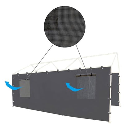 Sidewall Panel with Mesh Windows and Elastic Ball Bungees (Gray / 10'x20' or 12'x20' Sidewall (1-Panel) with Windows)