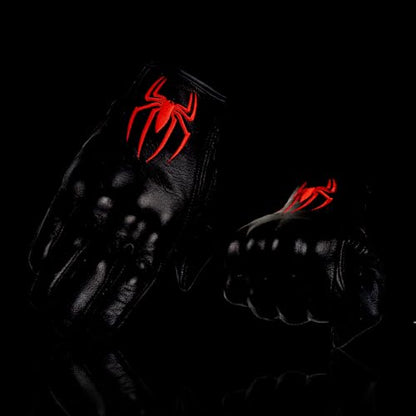 Goatskin Leather Motorcycle Motorbike Powersports Racing Gloves Reflective Skull Touchscreen for Men and Women Model (Red / Medium)