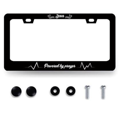 Stainless Steel Christian Jesus Cross License Plate Frame 12.3 x 6.3 Inch (Funny Jesus Cross Heartbeat)