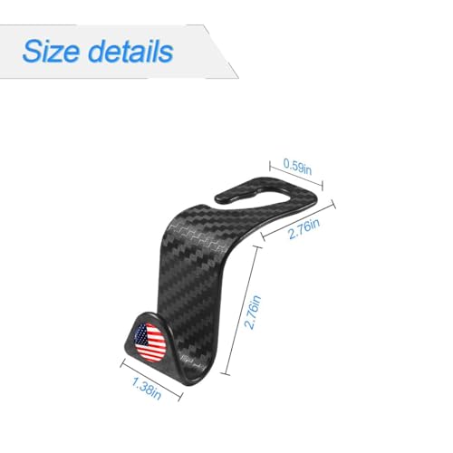 4 Pack Headrest Hooks for Vehicle Seats (Carbon Fiber/Red Flag)