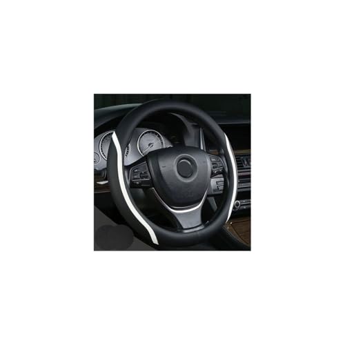 Steering Wheel Cover Black and White Leather Universal 14.5 (Medium / White)