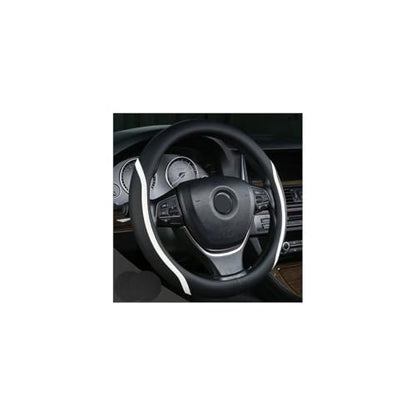 Steering Wheel Cover Black and White Leather Universal 14.5 (Medium / White)