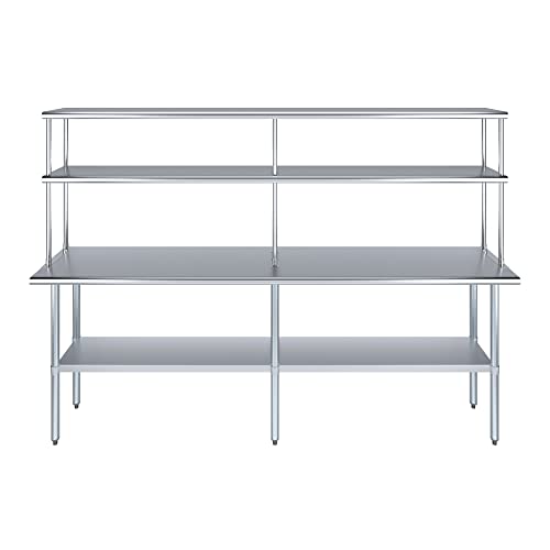 Stainless Steel Work Table Double Tier Overshelf (18" x 96" Work Table + 12" Overshelf)