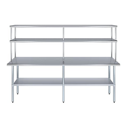 Stainless Steel Work Table Double Tier Overshelf (18" x 96" Work Table + 12" Overshelf)