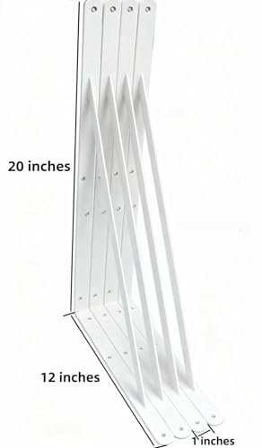 20 Pack L20 x H 12" White Heavy Duty Shelf Brackets with Screws Metal Shelf Brackets Shelf Support Angle Brackets for Shelves L Brackets Heavy Duty Floating Shelf (20 Pack-White / 20''x12'')