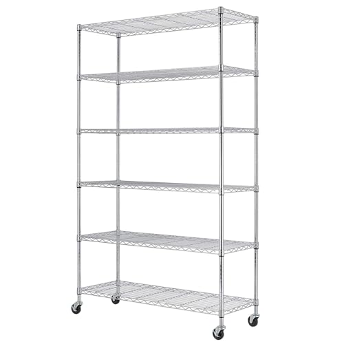 6 Tier Wire Shelf with Wheels (Chrome / 45"W x 18"D x 82"H)