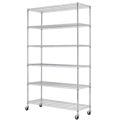 6 Tier Wire Shelf with Wheels (Chrome / 45"W x 18"D x 82"H)