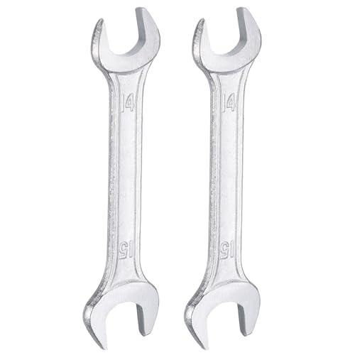 2pcs Double Open End Wrench 14mm x 15mm Metric 15 Degree Offset Angle Small Flat Head Wrench Galvanizing Open Ended Spanner for Automotive Repair Furniture Assembly (14mm x 15mm)