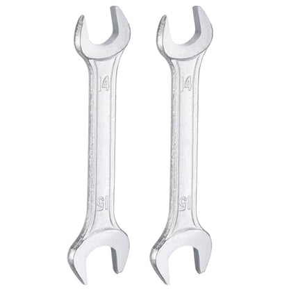 2pcs Double Open End Wrench 14mm x 15mm Metric 15 Degree Offset Angle Small Flat Head Wrench Galvanizing Open Ended Spanner for Automotive Repair Furniture Assembly (14mm x 15mm)