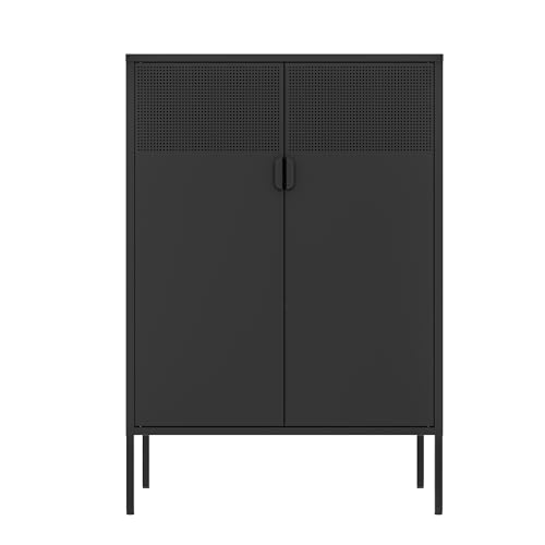 2 Mesh Door Metal Storage Cabinet with Adjustable Shelves (Black / 47''H)