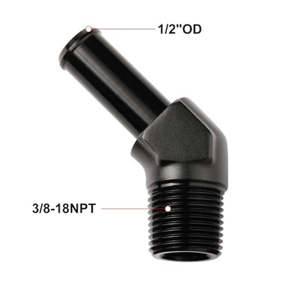 3 8 NPT Male to 1 (3/8 NPT to 1/2 Barb / Black - 45 Degree)