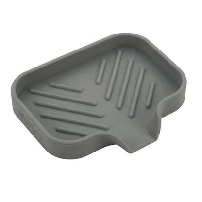 Silicone Soap Dish with Drain Spout (Grey / S(4.9"×3.2"))