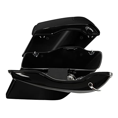 Motorcycle 5" Stretched Saddlebags Fit For Harley Touring 2014 (5" Stretched-Vivid Black W/ Chrome Latches & 5x7 Lids)