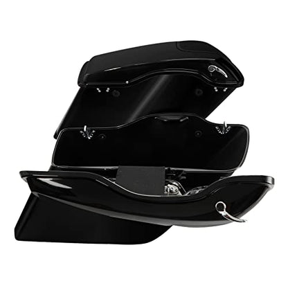 Motorcycle 5" Stretched Saddlebags Fit For Harley Touring 2014 (5" Stretched-Vivid Black W/ Chrome Latches & 5x7 Lids)